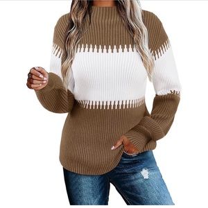Fall Long Sleeve Color Block Chunky Loose Knit Sweater XS
